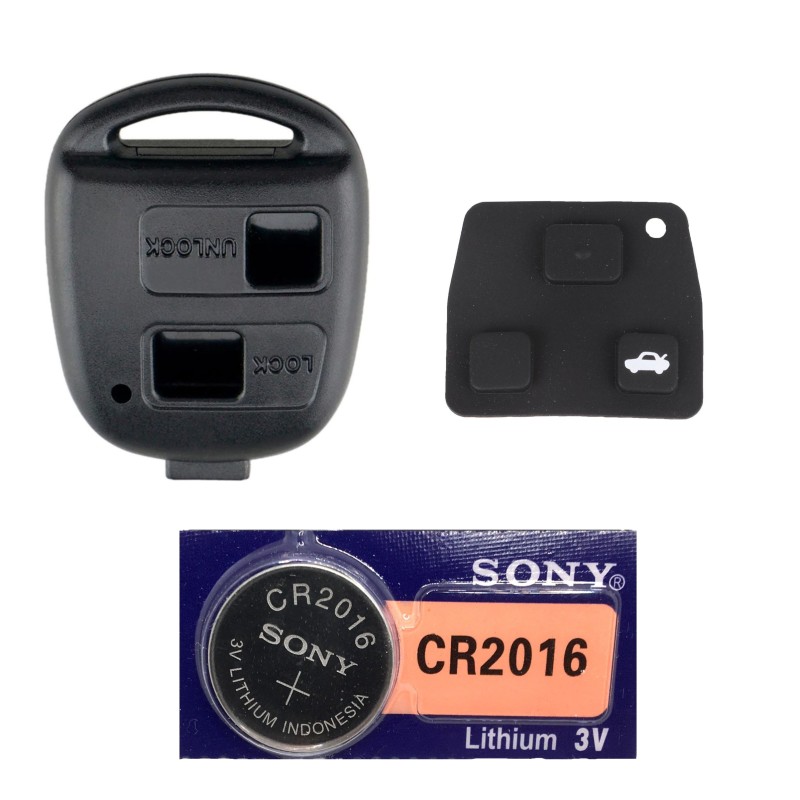 Toyota autosleutel  behuizing 2 knoppen met Rubber pad en Sony Batterij CR2016.