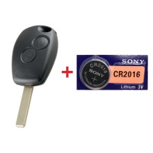 Renault autosleutel  behuizing 2 knoppen VA2 met sleutelblad + Sony batterij.